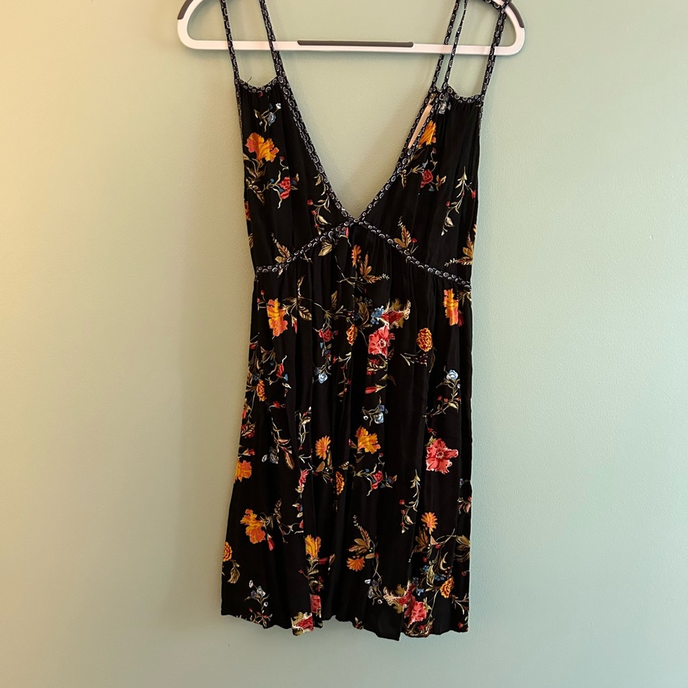 Black low cut floral dress